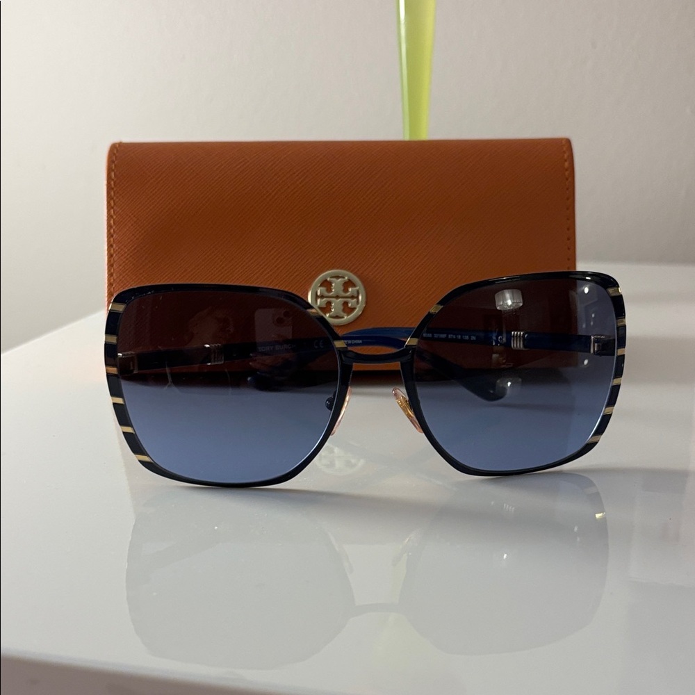 Tory Burch Sunglasses with Blue Lenses and Orange Case